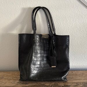 Black Leather Croc-Embossed Tote by Karen Millen